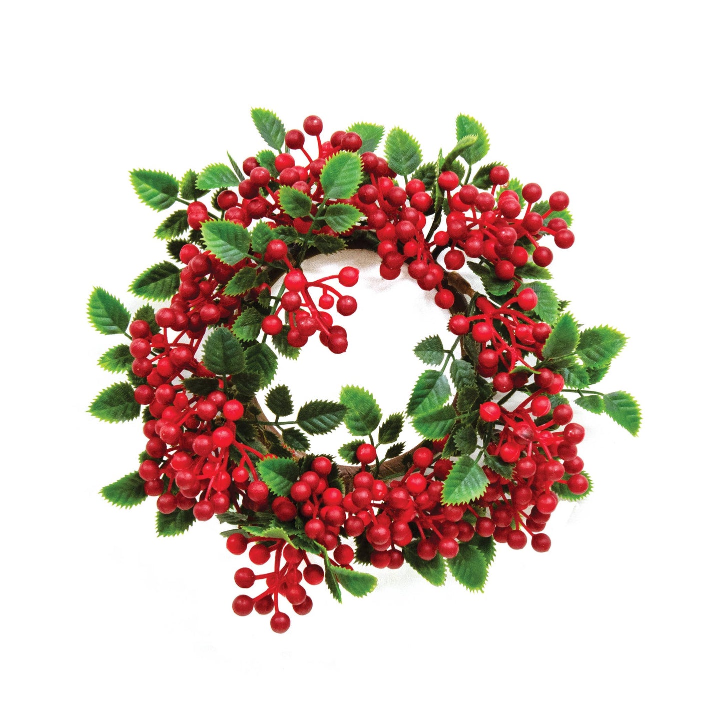 Festive Red Cluster Berries & Leaves Candle Ring - 2.5"