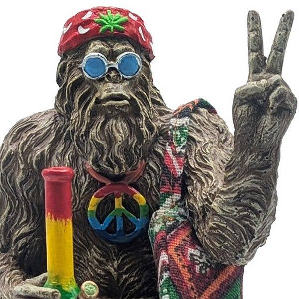 Hippie Bigfoot Sasquatch with Bohemian Bag Statue: Stonegray
