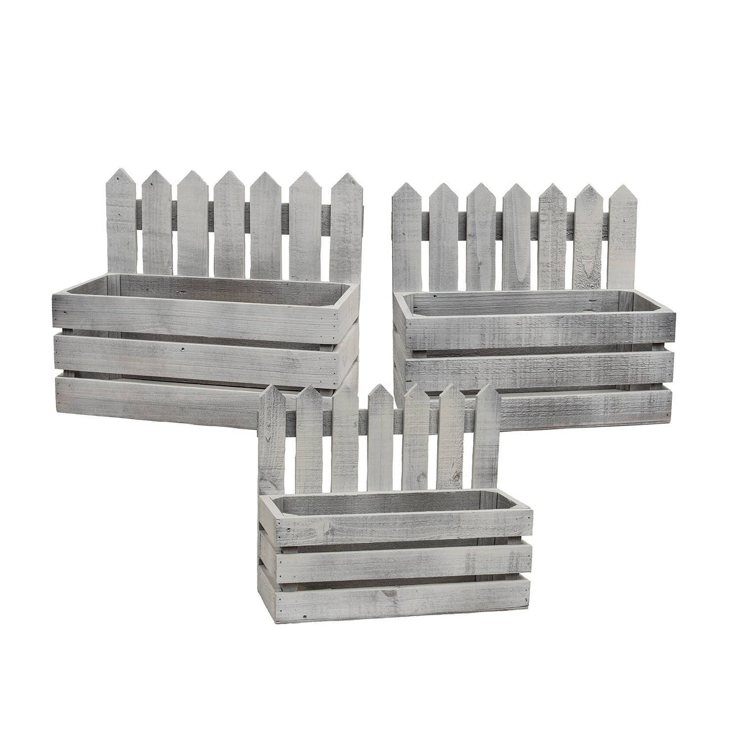 3/Set - White Wooden Picket Planter Boxes