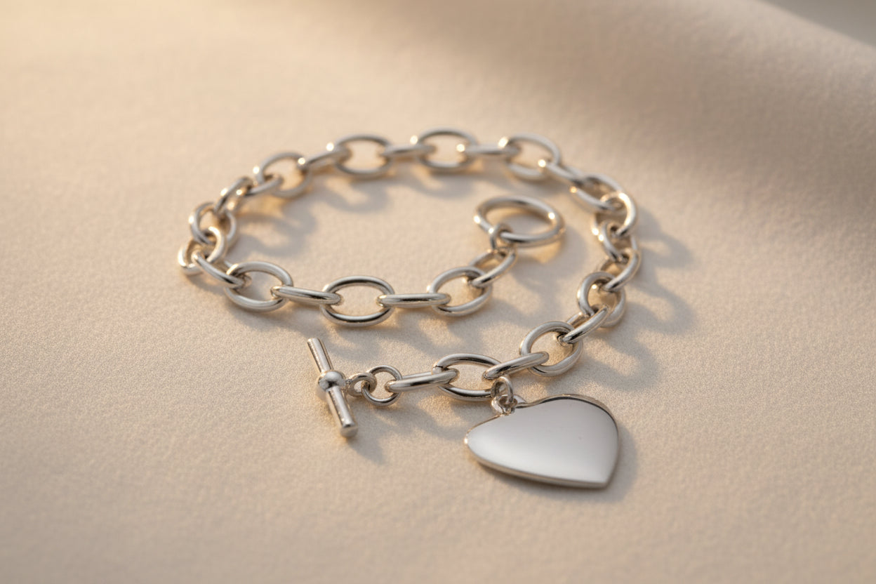 Heart Charm Silver Bracelet