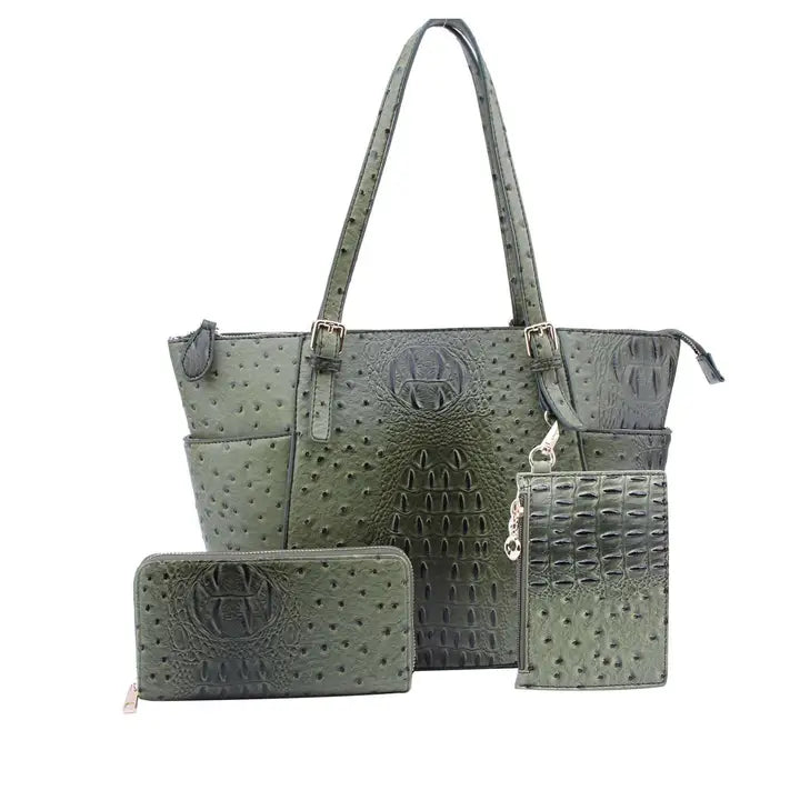 3 Piece Crocodile Pattern Tote Bag Set