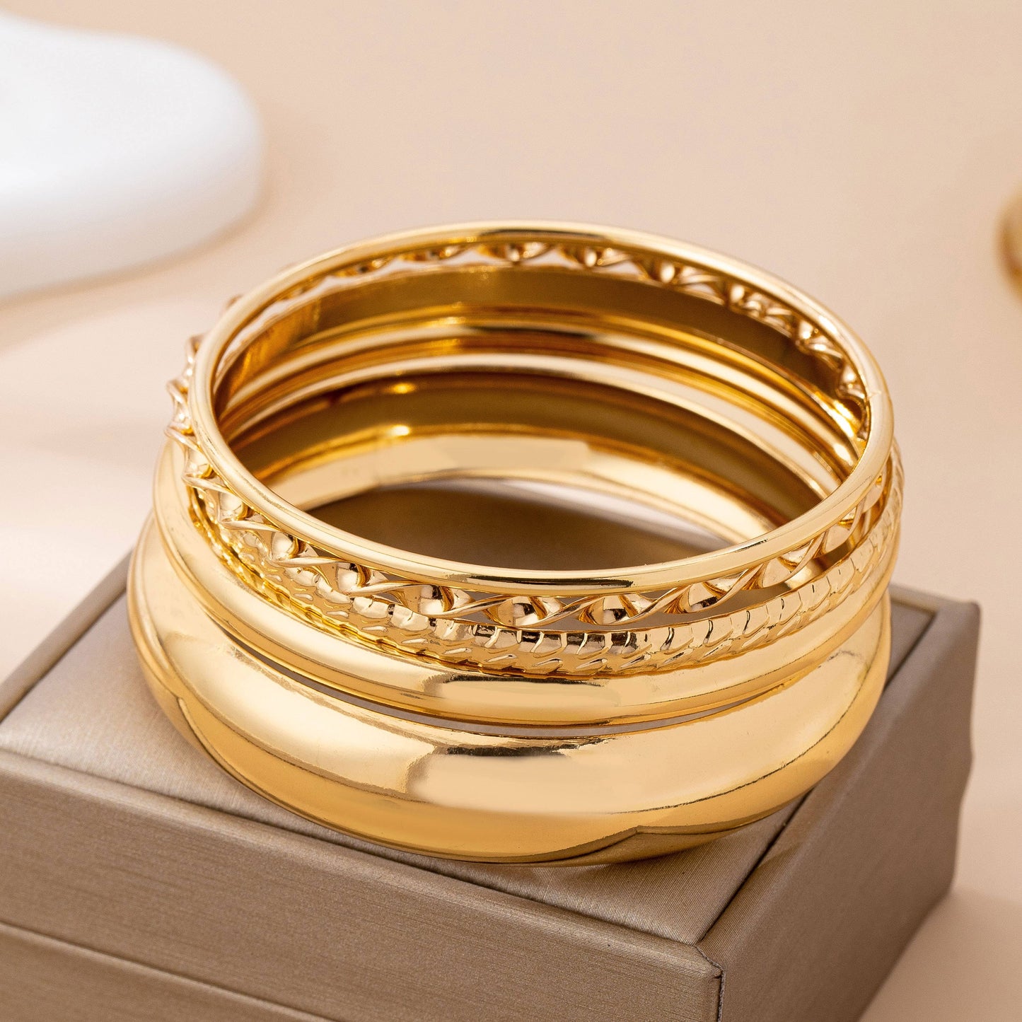 Gold Textured Bangle Stack Set | 80B1601: SET