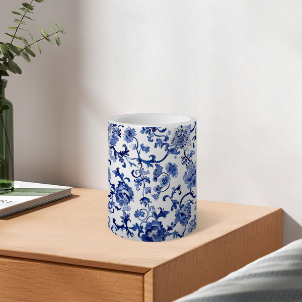 3-Piece Blue & White Porcelain Flameless LED Pillar Candles: BW2