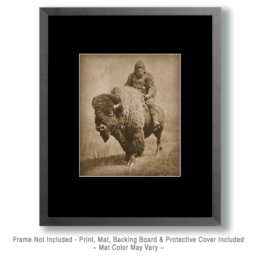Bigfoot Riding a Bison Wilderness Art Print - 8"x10" Artwork for 11"x14" Frame