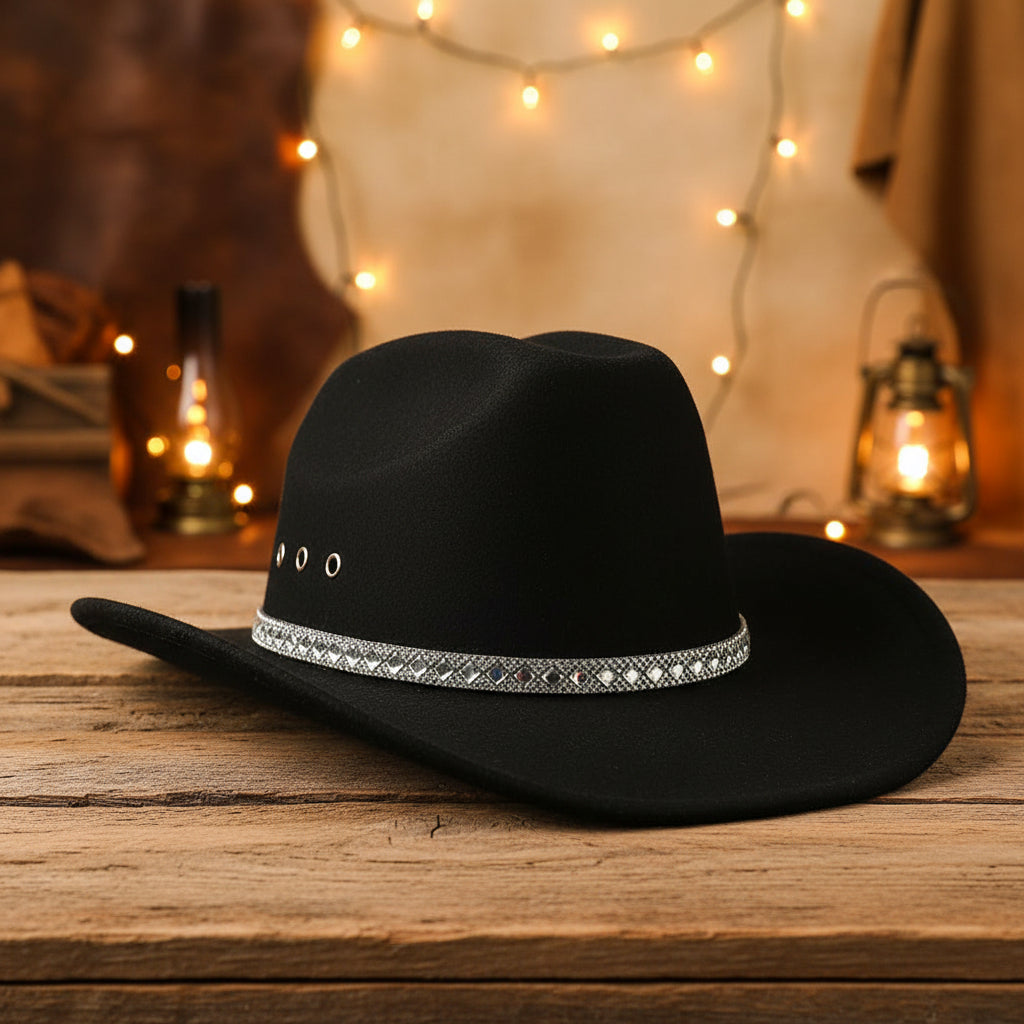 Baye Cowboy Hat – Rhinestone Band Eyelets | HAT2664: Black