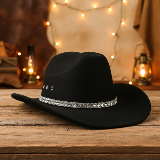 Baye Cowboy Hat – Rhinestone Band Eyelets | HAT2664: Black