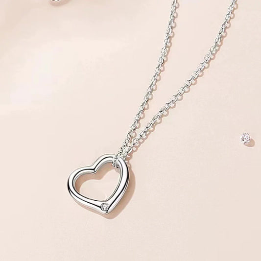 Heart Charm Pendant Necklace - Silver