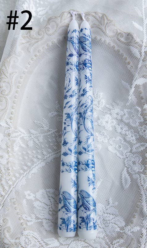 2pcs 25CM Blue and White Porcelain Smokeless Taper Candle: #2