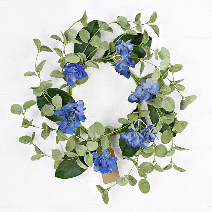 29012 - 14in(6.5)Wreath-Blue Hydrangea and Eucalyptus Lvs-4