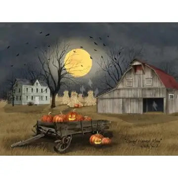 LED Harvest moon spooky canvas