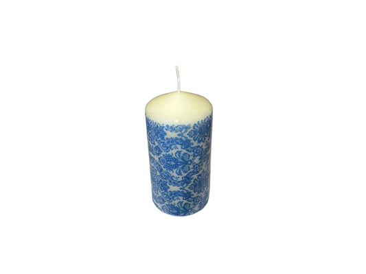 Blue Pattern Pillar Candle