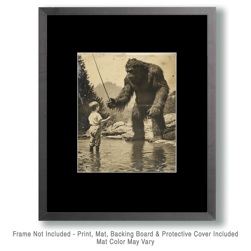 Bigfoot Ski Lesson - Sasquatch Cryptid Art Prints - 8"x10" Art Print for 11"x14" Frame