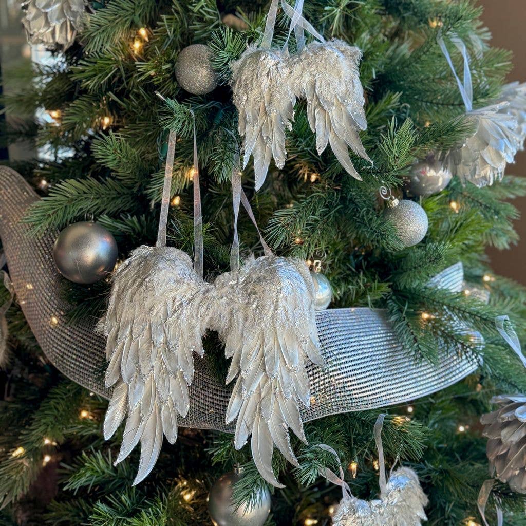 Silver Metallic Feather Angel Wing Ornament