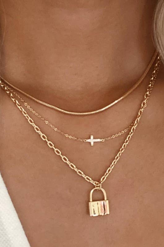 18K STAINLESS STEEL TARNISH FREE LAYERED NECKLACE | 40NK371: Gold