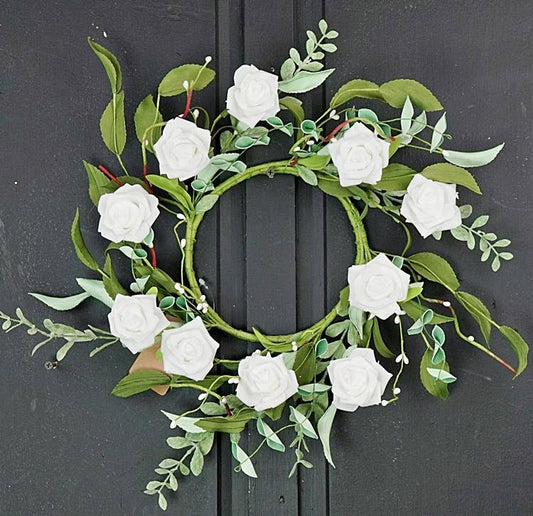ISB64962- 12in Foamy White Rose Wreath