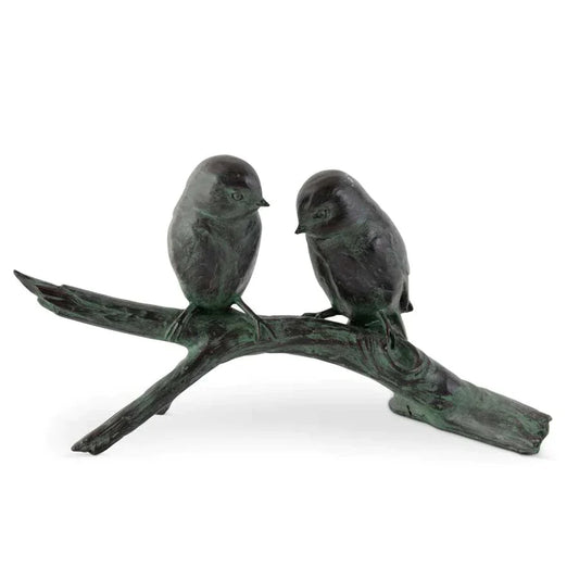 Resin Patina Green Birds On Branch