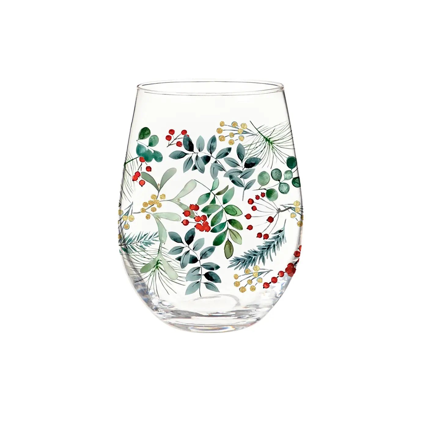 Vivastyle Wine Glass Stemless Glass, Festive Foliage, 17oz