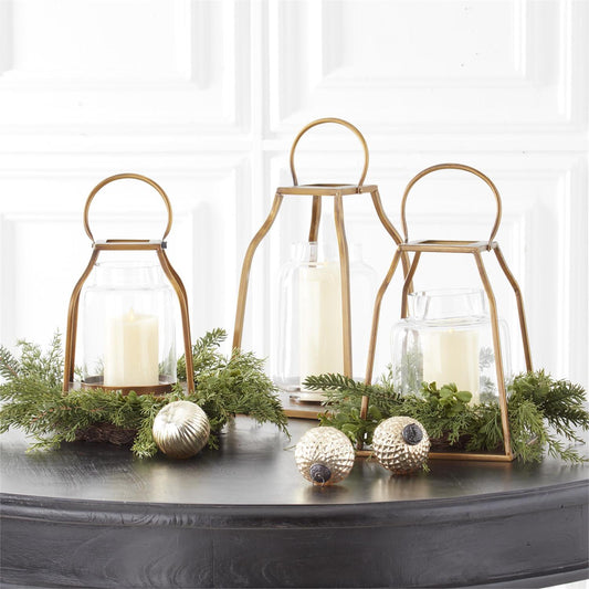 Set of 3 Gold Lanterns & Ivory Luminara Candles w/Remote