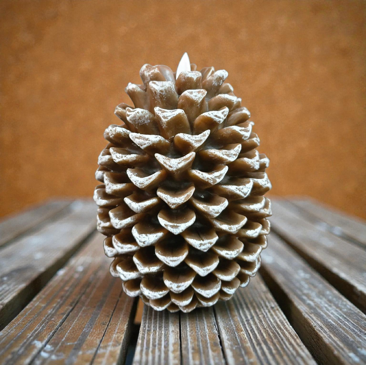 Large Pine Cone Moving Flame LED Candle 5x6.5in