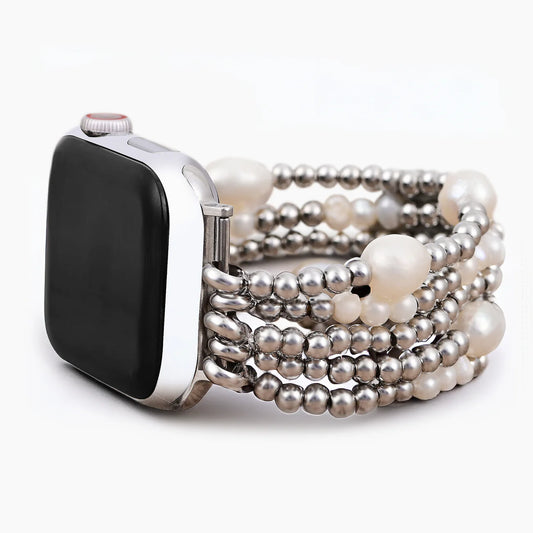 Pearl & Silver Stretch Apple Watch Strap-Small
