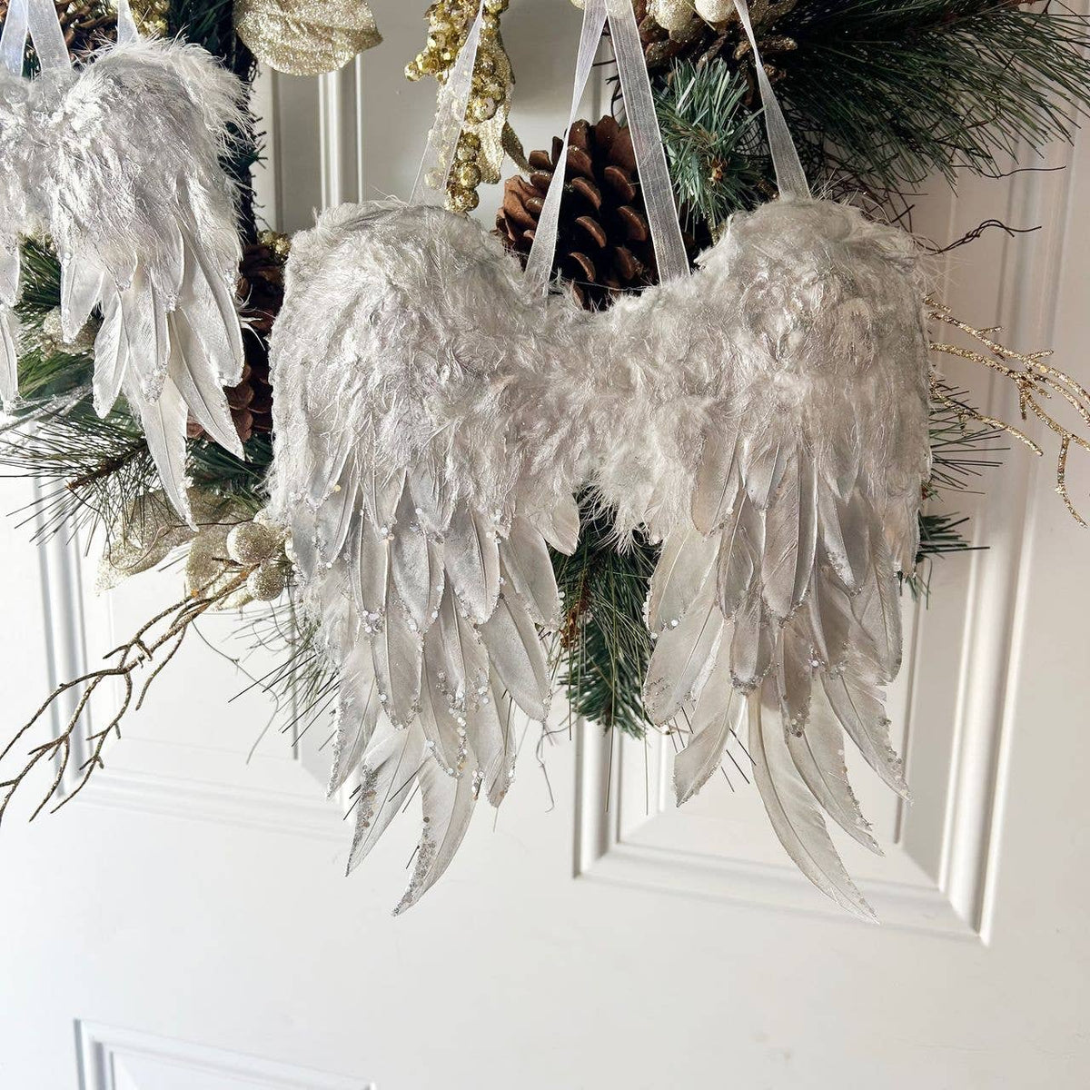 Silver Metallic Feather Angel Wing Ornament