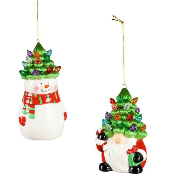 Santa/Snowman w/Christmas Tree Hat Ornament
