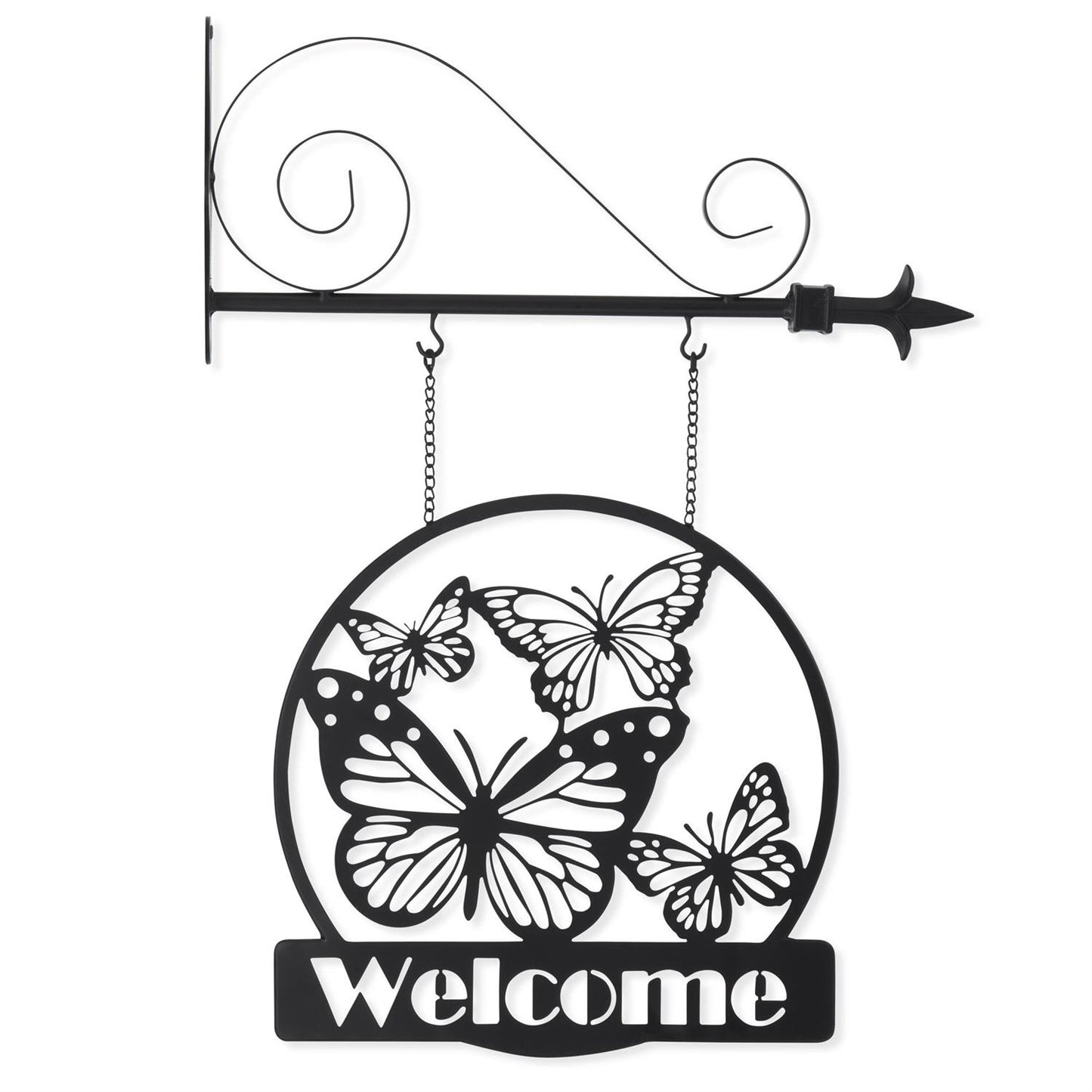 13 Inch Black Metal Cutout Butterfly WELCOME Sign