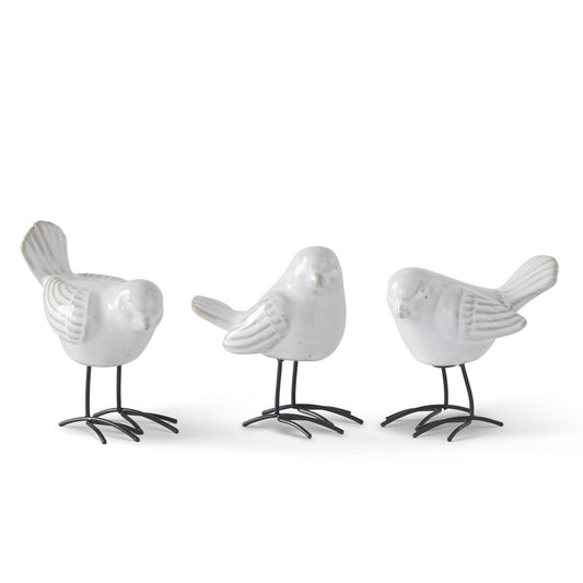 3.5 Inch White Ceramic Birds With Metal Feet