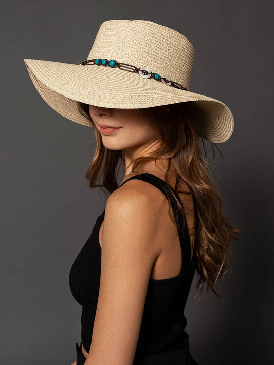 Brianna Wide Brim Boater Hat – Beaded Trim | HAT2331 : Blush