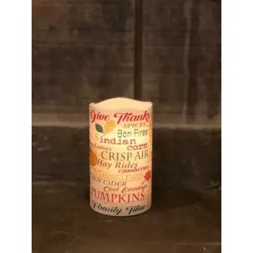 Give Thanks Led Pillar Candle with Timer