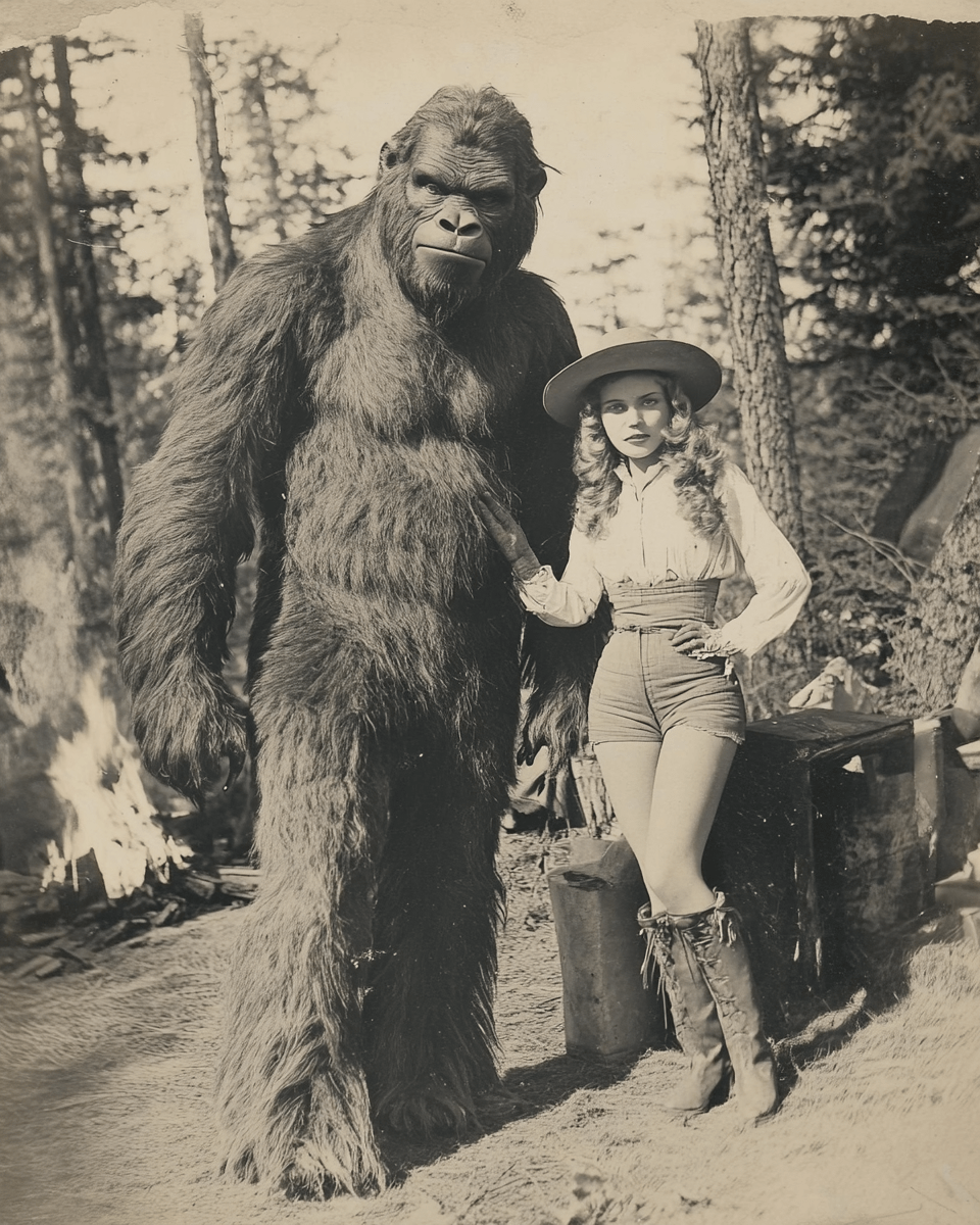 Cowgirl with Bigfoot - Sasquatch Art Prints - 8"x10" Art Print for 11"x14" Frame