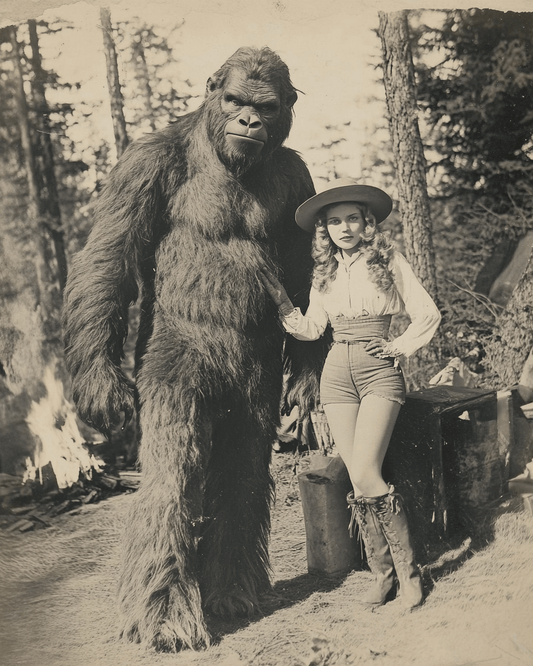 Cowgirl with Bigfoot - Sasquatch Art Prints - 8"x10" Art Print for 11"x14" Frame