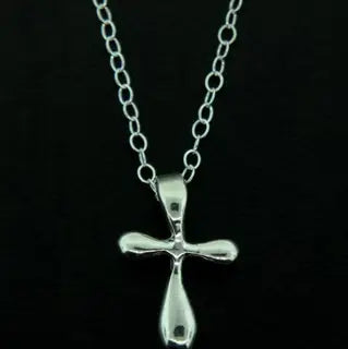 Puffy Silver Cross Necklace