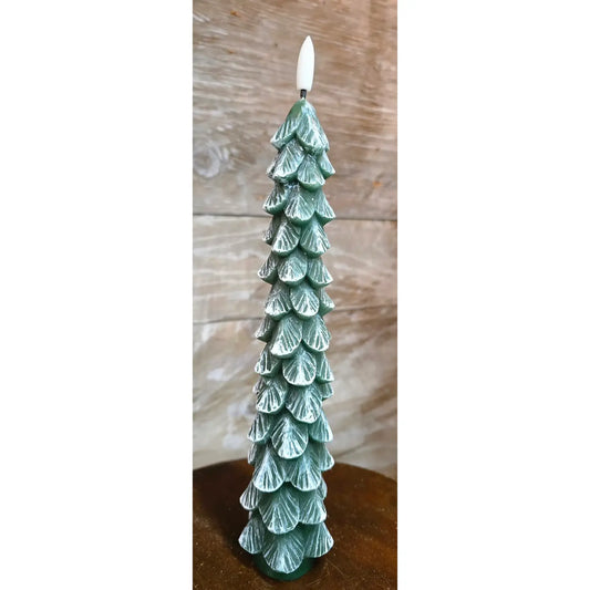 Green Christmas Tree Taper w/3D Flame