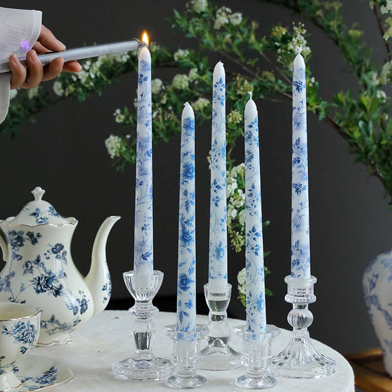 2pcs 25CM Blue and White Porcelain Smokeless Taper Candle: #4