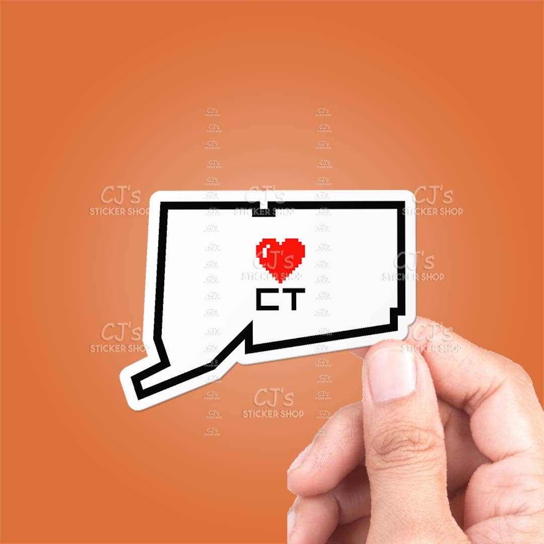 Connecticut Pixel Heart State Outline Sticker Vinyl Decal: 3"