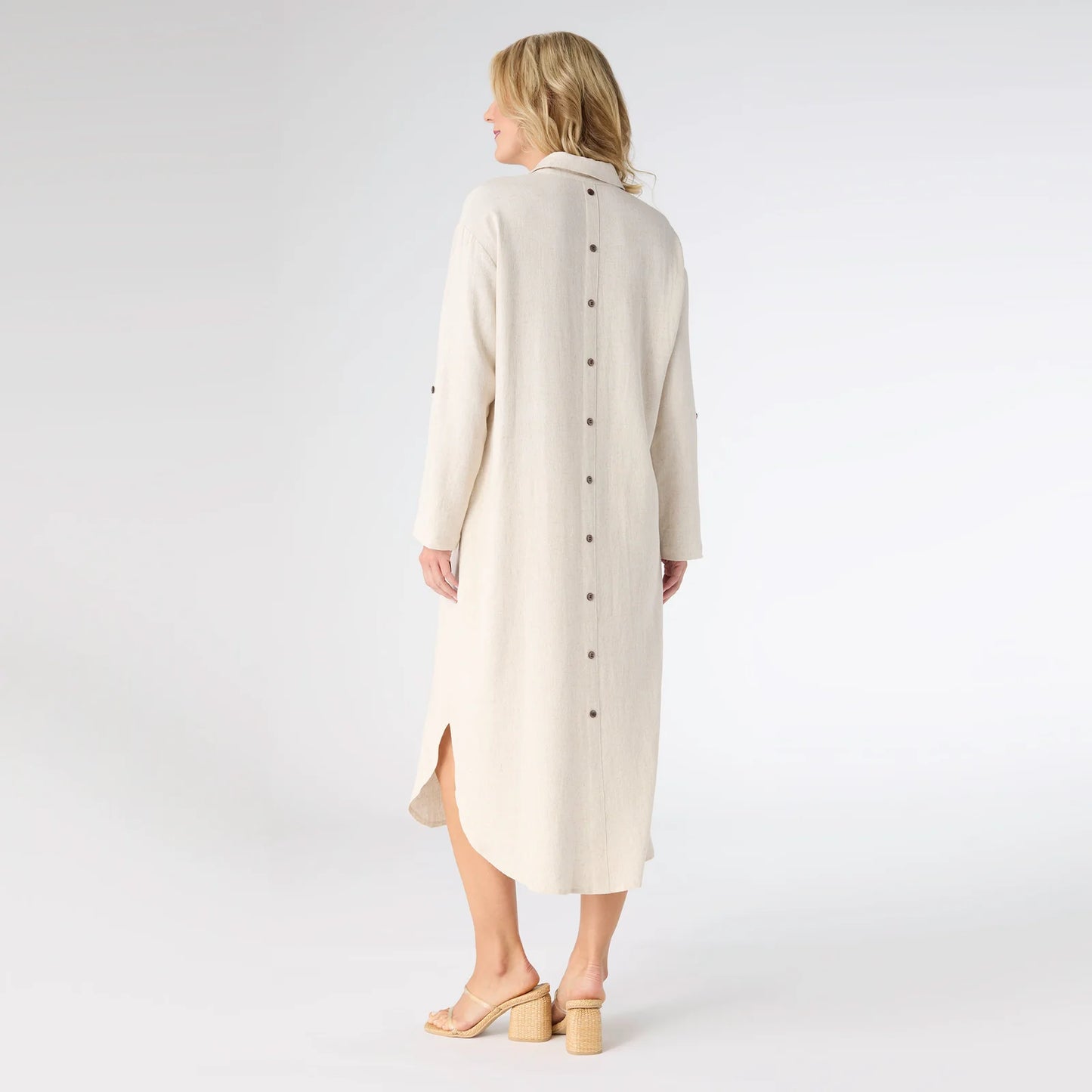 Keira Long Sleeve Dress with Black Button Detail - Natural S/M