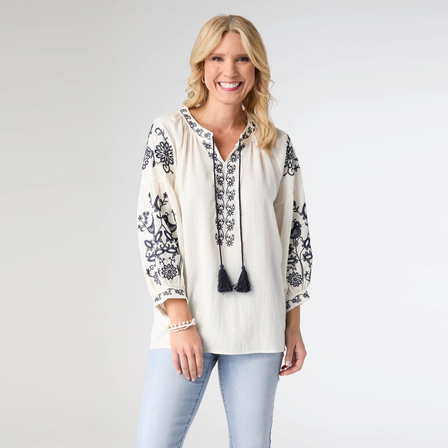 Karen Long Sleeve V-Neck Top - Natural S/M