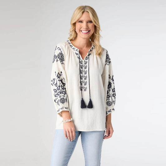 Karen Long Sleeve V-Neck Top - Natural L/XL