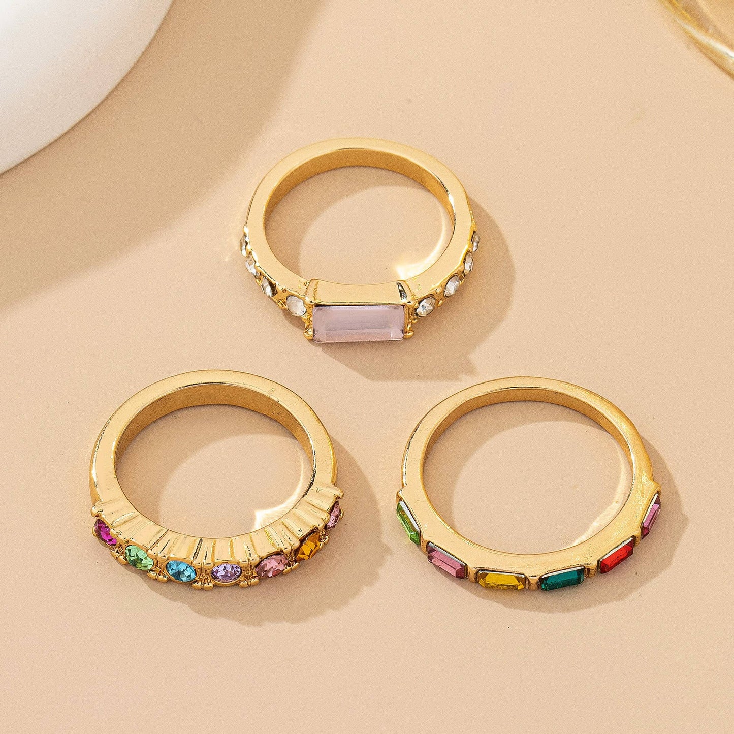 Rainbow Gemstone Triple Band Ring Set | 80R228: Set