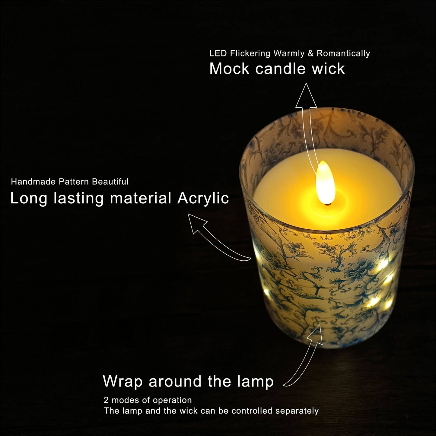 Set of 3 Floral Printed Home Decor Flameless LED Candles