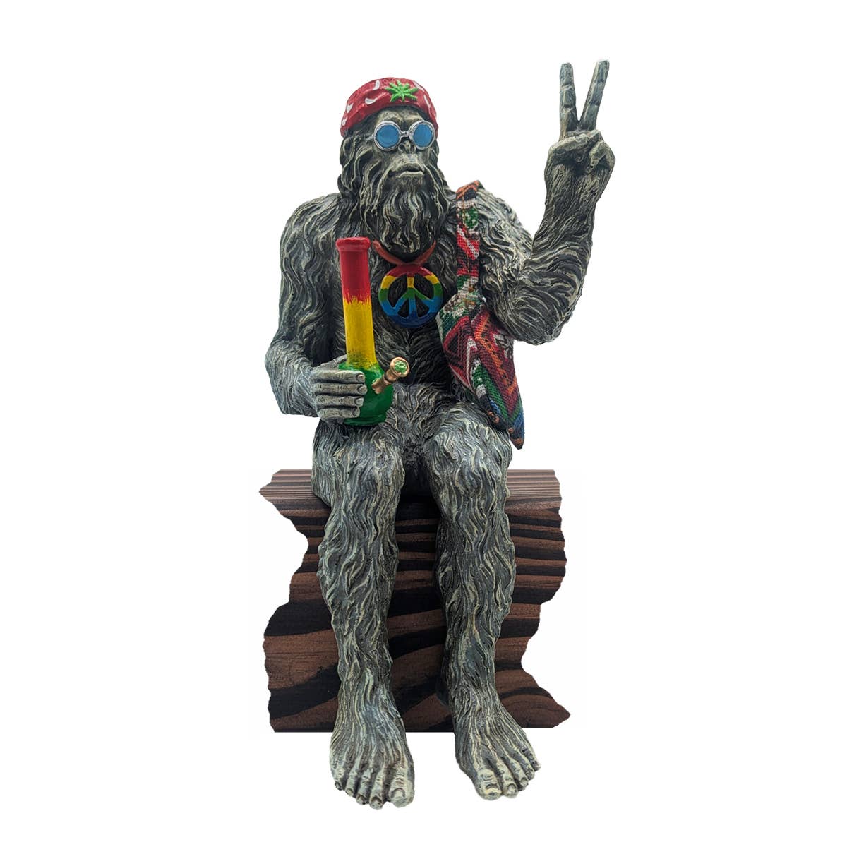 Hippie Bigfoot Sasquatch with Bohemian Bag Statue: Stonegray