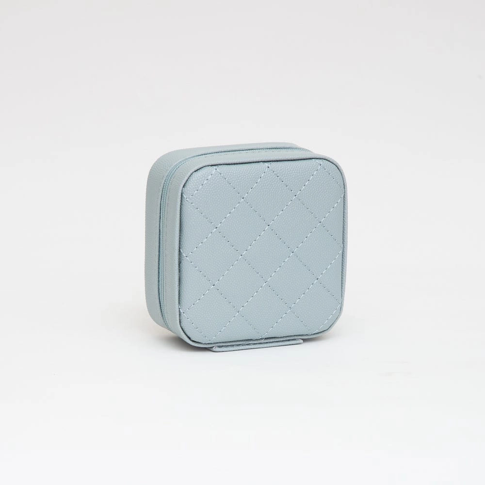 Quilted Zip Around Square Jewelry Box - Light Blue