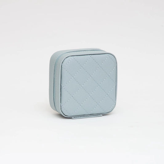 Quilted Zip Around Square Jewelry Box - Light Blue