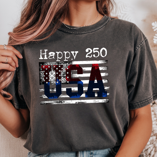 Happy 250 USA Patriotic Unisex T-Shirt Universary USA Tee: Dark Heather / M