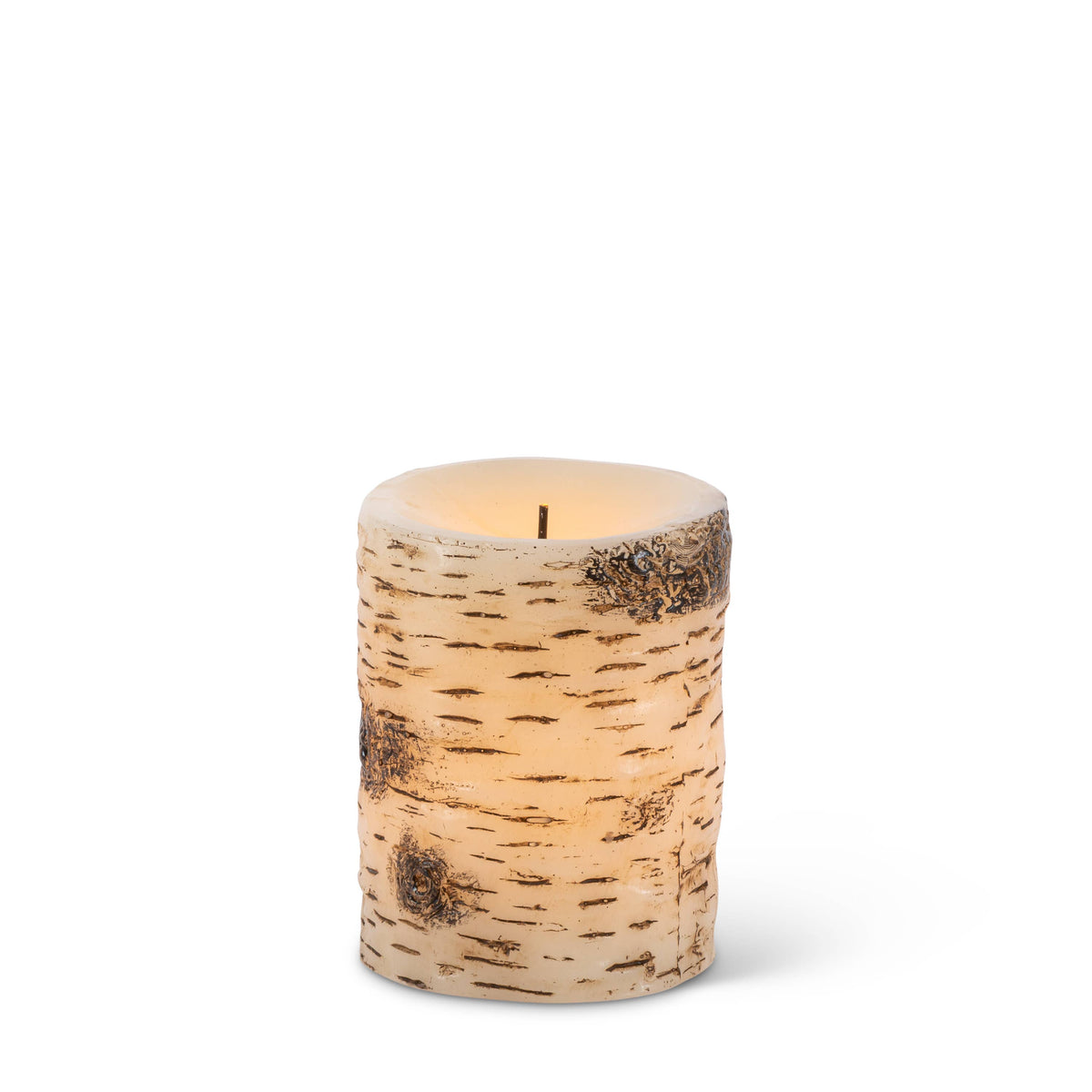 Set of 3 Birch Bark LED Wax Pillar Candles – Graduated 4-Inch, 5-Inch, and 6-Inch Flameless Pillars with Glow Wick(R) and Warm White LED