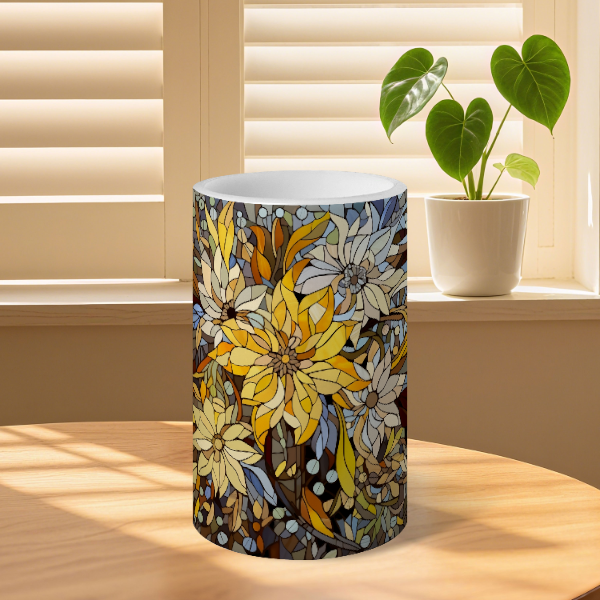 Floral Pattern Striped Flameless Pillar LED Candle Set of 3: HH7