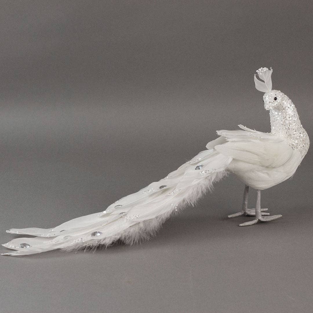 White Peacock Ornament: 15"