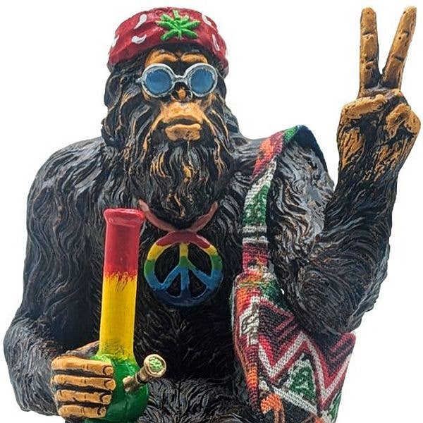 Hippie Bigfoot Sasquatch with Bohemian Bag Statue: Stonegray