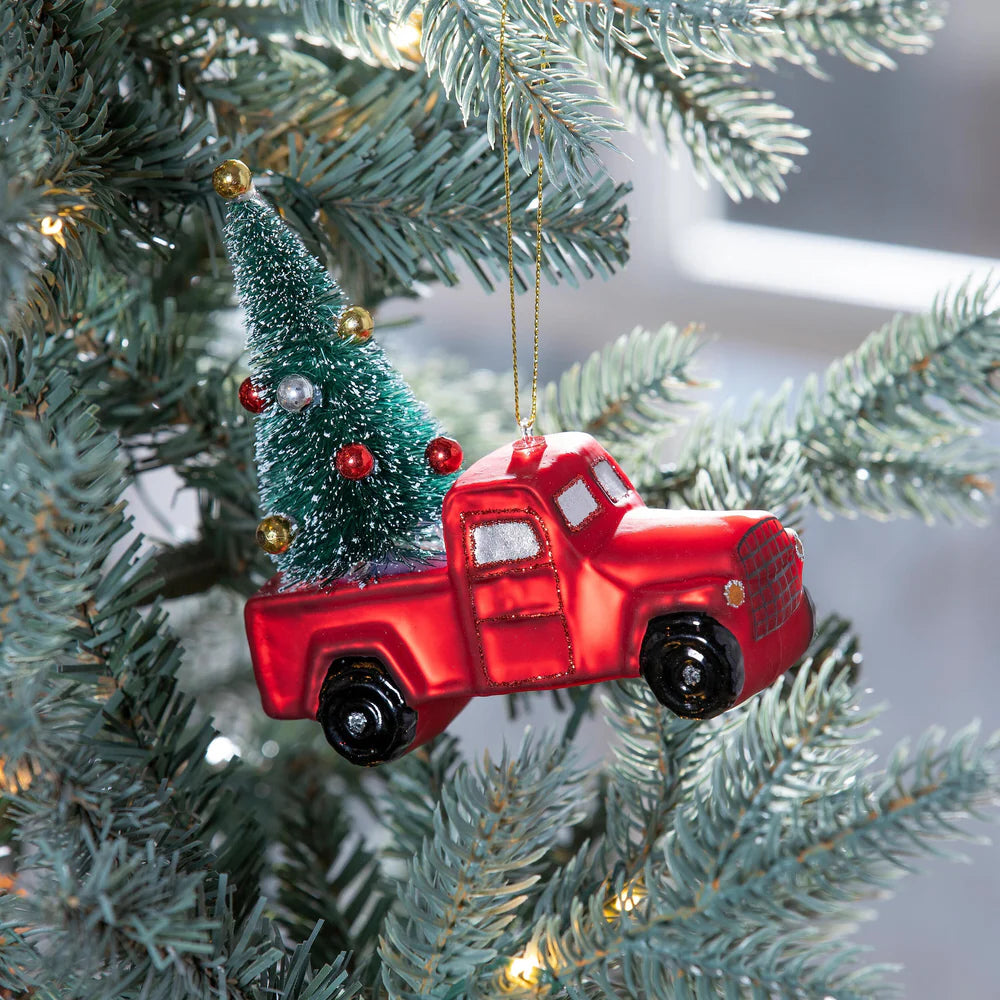Red Truck w/Bottle Brush Tree Ornament